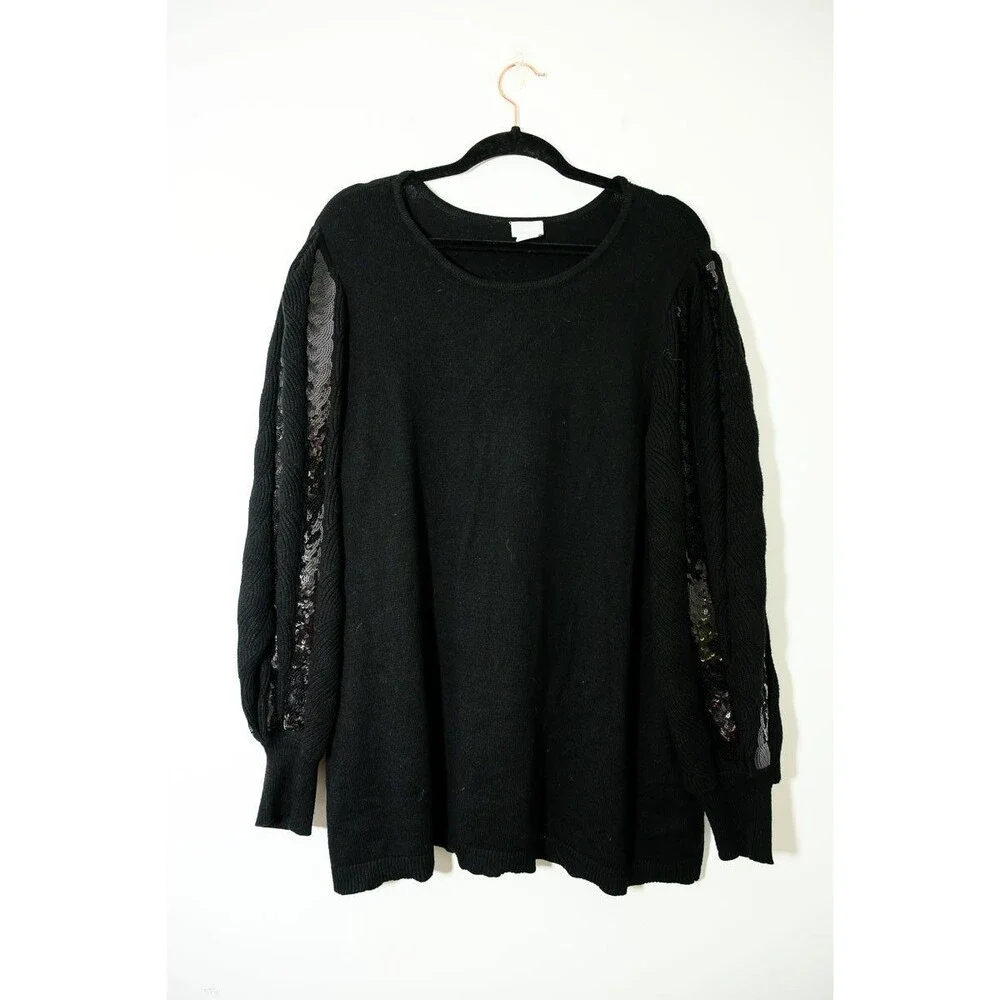 Chico's Sweater 3‎ XL Black Sequin